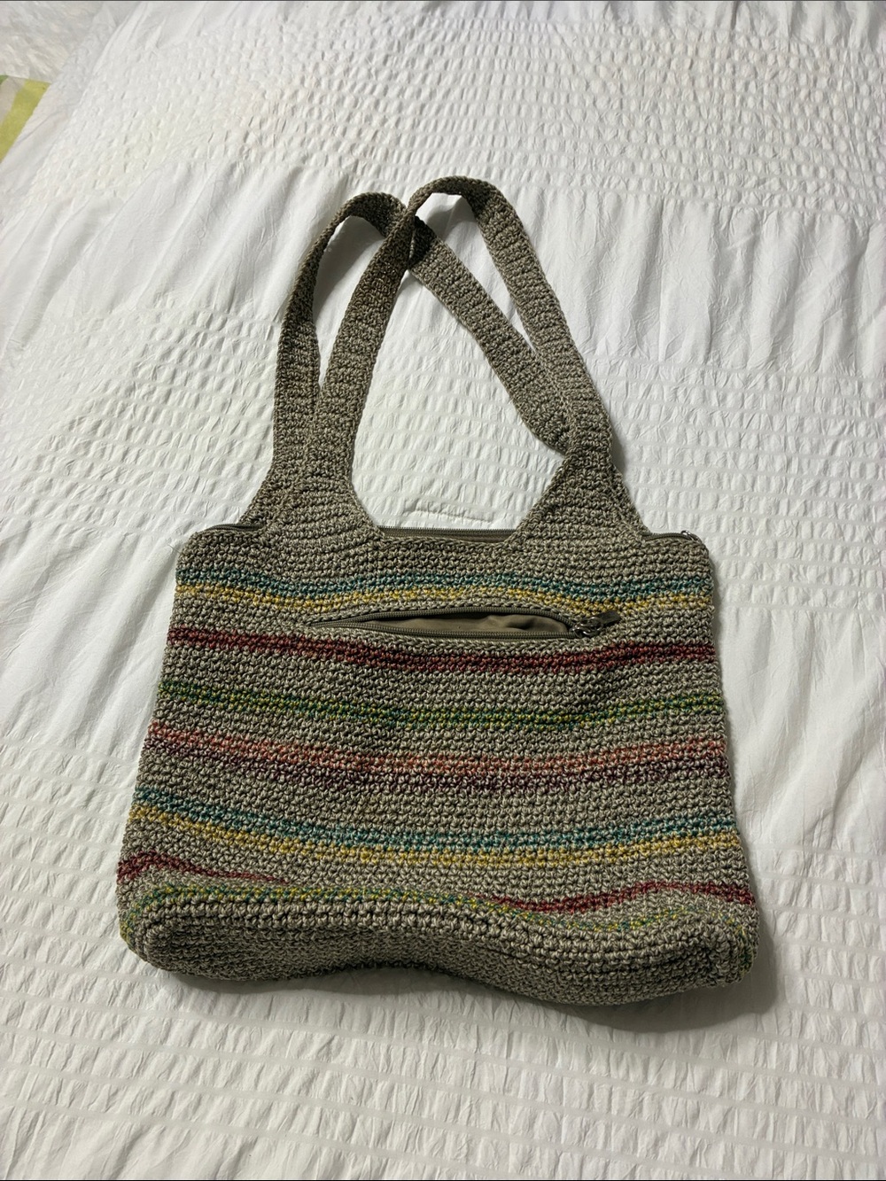 The Sak Multicolor Stripe Handwoven Shoulder Bag in Taupe